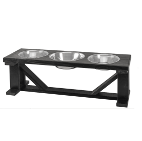 Farmhouse 3-Bowl Elevated Dog Feeder Ebony Large, Black Base