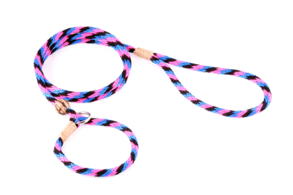 Nylon Slip Lead With Stopper (4 ft  x 1/4in or 6mm) (Color: Black - Pink - Blue, size: 4 ft  x 1/4in or 6mm)