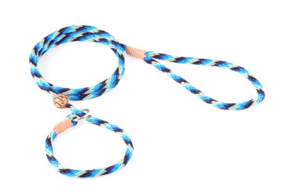 Nylon Slip Lead With Stopper (4 ft  x 1/4in or 6mm) (Color: Blue Combination, size: 4 ft  x 1/4in or 6mm)