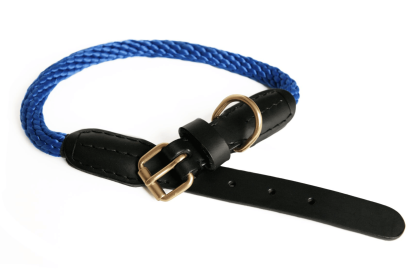 Rope and Leather Collar with Buckle (24 in) (Color: Deep Blue  Line, size: 24 in)