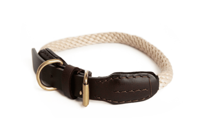 Rope and Leather Collar with Buckle (20 in) (Color: Beige  Line, size: 20 in)
