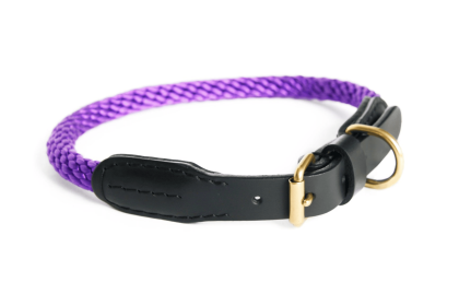 Rope and Leather Collar with Buckle (24 in) (Color: Purple  Line, size: 24 in)