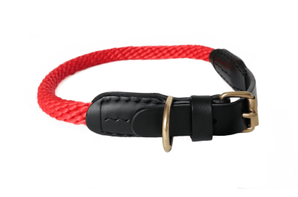 Rope and Leather Collar with Buckle (24 in) (Color: Red  Line, size: 24 in)