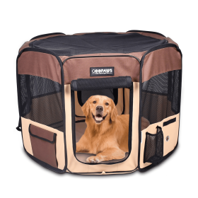 JESPET Pet Dog Playpens 36", 45" & 61" Portable Soft Dog Exercise Pen Kennel with Carry Bag for Puppy Cats Kittens Rabbits, Indoor/Outdoor Use (Color: Coffee, size: 61x61x30 Inch)