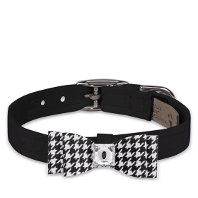 Susan Lanci Designs Black & White Houndstooth Big Bow Collar (size: TC)