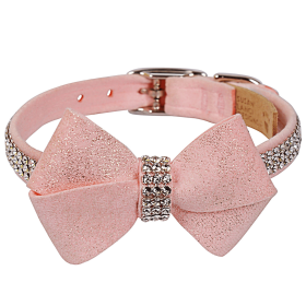 Susan Lanci Designs Puppy Pink Glitzerati Nouveau Bow 3 Row Giltmore Collar (size: XL)