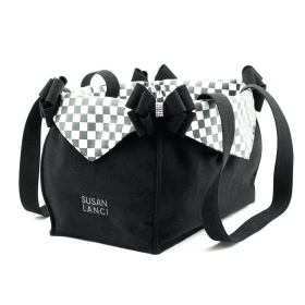Susan Lanci Designs (Option: Double Nouveau Bow Luxury Carrier With Windsor Check Flaps, Color: Black)