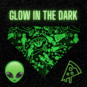 Over-The-Collar Dog Bandana (Print Design: Alien Pizza Party - Glow-in-the-Dark, size: medium)