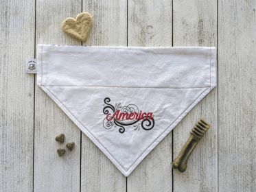 Embroidered Print - Traditional Tie-Around Dog Bandana (Print Design: America, size: small)