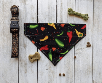Over-The-Collar Dog Bandana (Print Design: Chili Burning Love, size: small)
