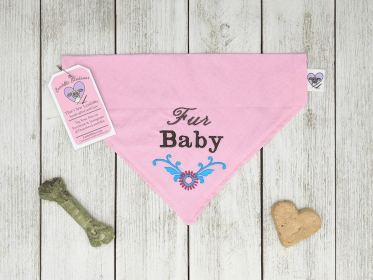 Embroidered Print - Traditional Tie-Around Dog Bandana (Print Design: Fur Baby Pink, size: large)