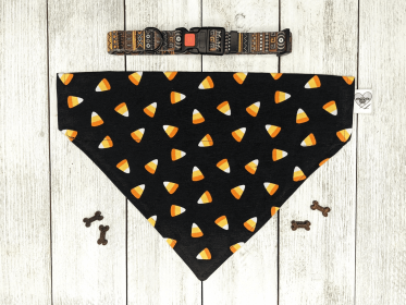 Over-The-Collar Dog Bandana (Print Design: Halloween Candy Corn, size: small)