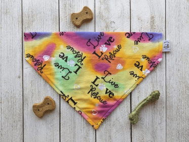 Over-The-Collar Dog Bandana (Print Design: Rescue Dog -Live, Love, Rescue, size: small)