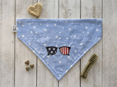 Embroidered Print - Traditional Tie-Around Dog Bandana (Print Design: Sunglass Patriot, size: large)