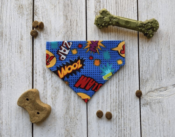 Over-The-Collar Dog Bandana (Print Design: Super Hero Comic Book, size: Kitty)