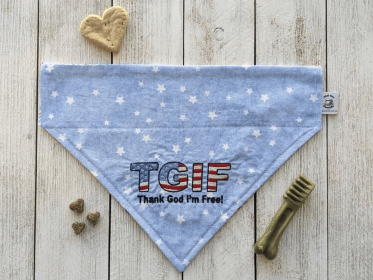 Embroidered Print - Traditional Tie-Around Dog Bandana (Print Design: TGIF Thank God I'm Free, size: large)