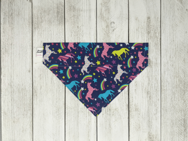 Over-The-Collar Dog Bandana (Print Design: Unicorn and Rainbows, size: Xsmall)