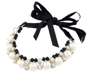 Lovely Pearl Ribbon Necklace (Color: Black, size: large)
