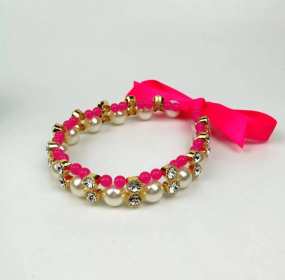 Lovely Pearl Ribbon Necklace (Color: Pink, size: small)