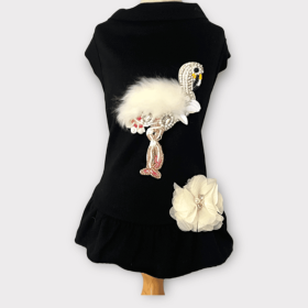 Beaded Fur and Rhinestone Flamingo- Dog Dress (style: DRESS, size: medium)