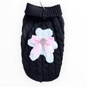 My Fuzzy Bear Bow Knit Dog Sweater (size: medium-m)