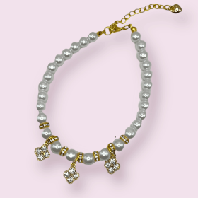 Pearl and Crystal Fleur Dog Necklace (size: medium-m)