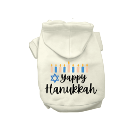 Yappy Hanukkah- Dog Hoodie (Color: Cream, size: small)