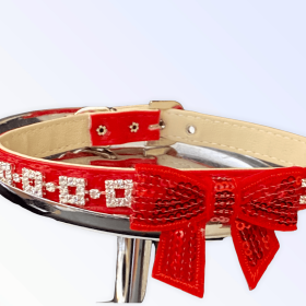 My Glam Holiday Bow Collar (Color: RED BOW, size: XS)