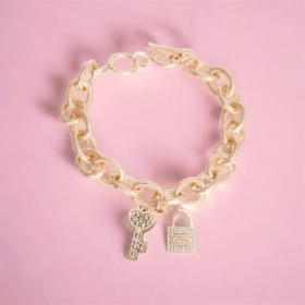 Lock and Key Gucchewi Charm Dog Collar Necklace (size: 18)