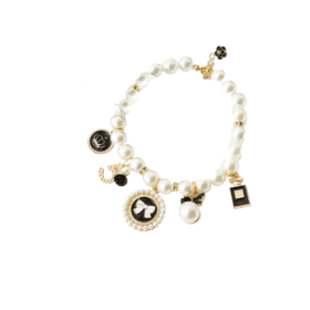 Pearls and Bow Charm Dog Necklace (Color: Pink, size: L)