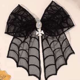 Arachnette Luxe Halloween Dog Hair Bow Clip (Color: Black)
