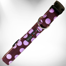 Polka Dot Dog Collars (Color: Purple Dot on Brown, size: XL 1.5" wide fits 18-28" neck)