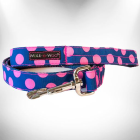 Polka Dot Dog Leads (Color: Pink Dot on Blue, size: REGULAR Lead 1" width- 5' length)