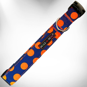 Polka Dot Dog Collars (Color: Orange Dot on Blue, size: M 1" width fits 12-18" neck)