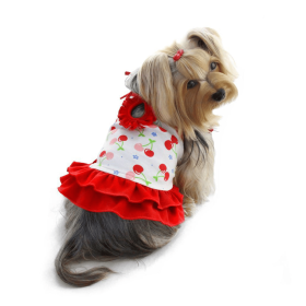 Soft Knit Cotton Cherries Dress w/Shoulder Ties (Color: Red/White, size: M)