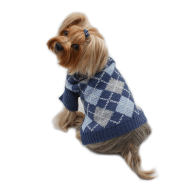 Argyle Turtleneck Sweater in Navy/Grey/Light Blue (size: M)