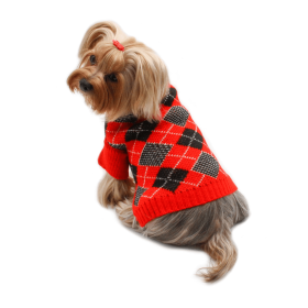 Argyle Turtleneck Sweater in Red/Black/White (size: M)