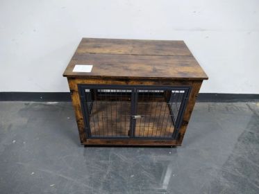 Furniture Style Dog Crate Side Table on Wheels with Double Doors and Lift Top. Rustic Brown, 31.50'' W x 22.05'' D x 25'' H. (Color: AS PIC)