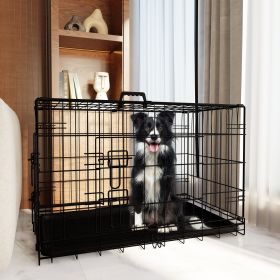 Dog Crate, Large Dog Cage with (Option: Divider And Plastic Leak-Proof Pan Tray, Double Door Folding Metal Wire Cage For Indoor, Outdoor, And Trav, size: 42 Inch)